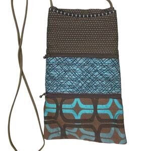 Maruka Art To Wear Mixed Fabric Crossbody Purse Brown Turquoise Boho Artsy